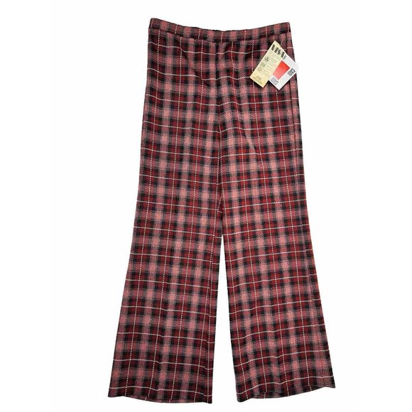 NOS VTG 70s Plaid Knit High Rise Wide Leg Flare Pants USA Disco
